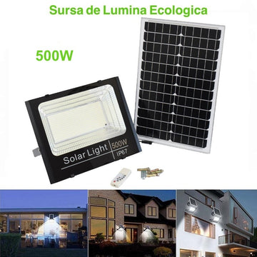 Proiector 500W cu Panou Solar și Telecomanda - Frize