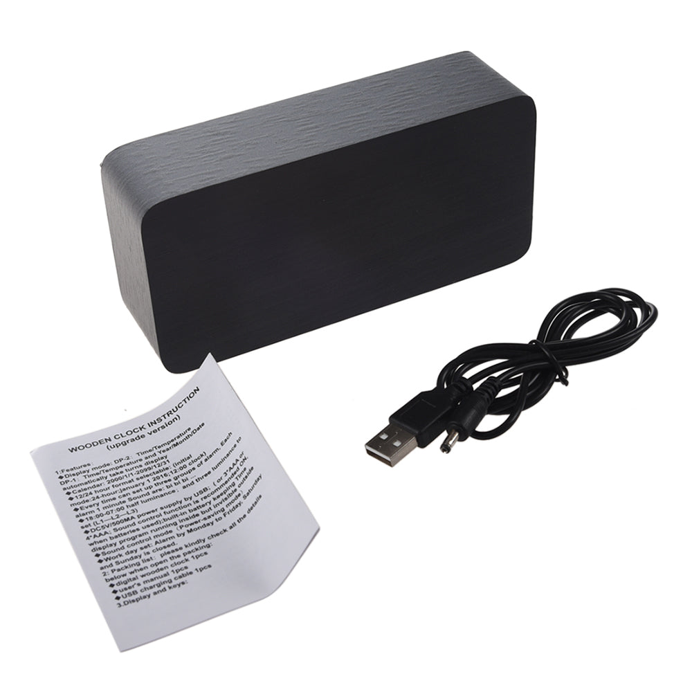 Ceas Electronic de Masa cu Led Rosu, Termometru, Alarma, Control Vocal, 3 Trepte de Lumina, 15x7x4 cm, Negru - Frize