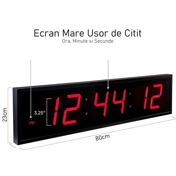 Ceas Digital Mare de Masa si de Perete cu Lumina Led Rosu, Alarma, Cronometru, Telecomanda, Temporizator, Perfect Pentru Sali de Sport 100x30x8cm - Frize