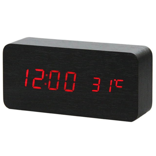 Ceas Electronic de Masa cu Led Rosu, Termometru, Alarma, Control Vocal, 3 Trepte de Lumina, 15x7x4 cm, Negru - Frize