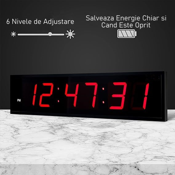 Ceas Digital Mare de Masa si de Perete cu Lumina Led Rosu, Alarma, Cronometru, Telecomanda, Temporizator, Perfect Pentru Sali de Sport 100x30x8cm - Frize
