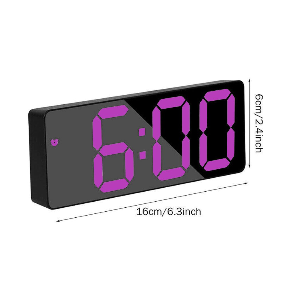 Ceas Electronic de Masa cu Lumina Led Mov, Temperatura, Alarma, Comanda Vocala, 2 Trepte de Lumina, 160 X 60 X 25 mm, Adaptor Inclus, Negru - Frize