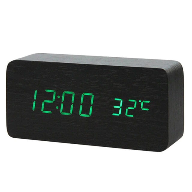 Ceas Electronic de Masa cu Led Rosu, Termometru, Alarma, Control Vocal, 3 Trepte de Lumina, 15x7x4 cm, Negru - Frize