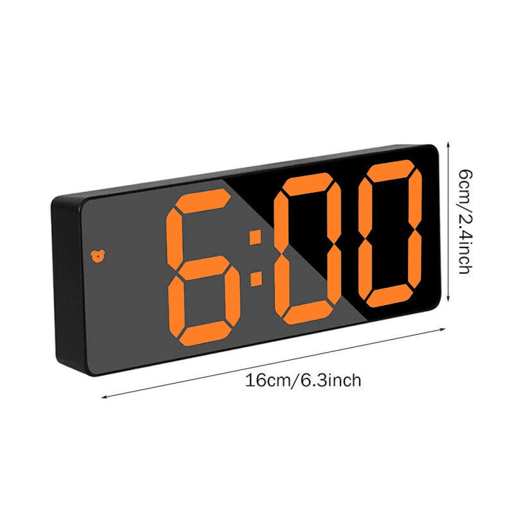 Ceas Electronic de Masa cu Lumina Led Portocaliu, Temperatura, Alarma, Comanda Vocala, 2 Trepte de Lumina, 160 X 60 X 25 mm, Adaptor Inclus, Negru - Frize