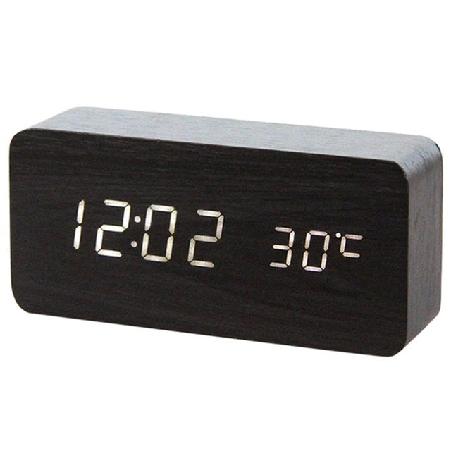 Ceas Electronic de Masa cu Led Rosu, Termometru, Alarma, Control Vocal, 3 Trepte de Lumina, 15x7x4 cm, Negru - Frize