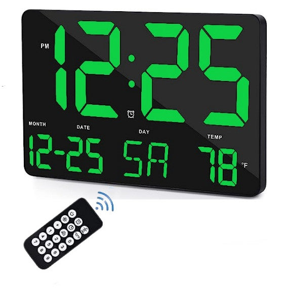 Ceas Digital de Masa si de Perete cu Lumina Led Verde, Calendar, Temperatura, Alarma, Termometru, Functie Snooze, Luminozitate Adjustabila, 25x16cm - Frize