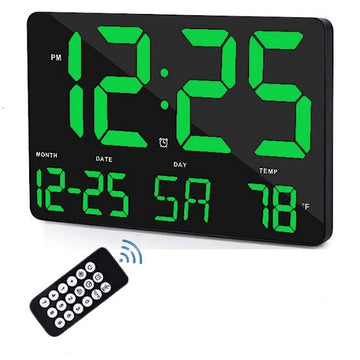 Ceas Digital de Masa si de Perete cu Lumina Led Verde, Calendar, Temperatura, Alarma, Termometru, Functie Snooze, Luminozitate Adjustabila, 25x16cm - Frize