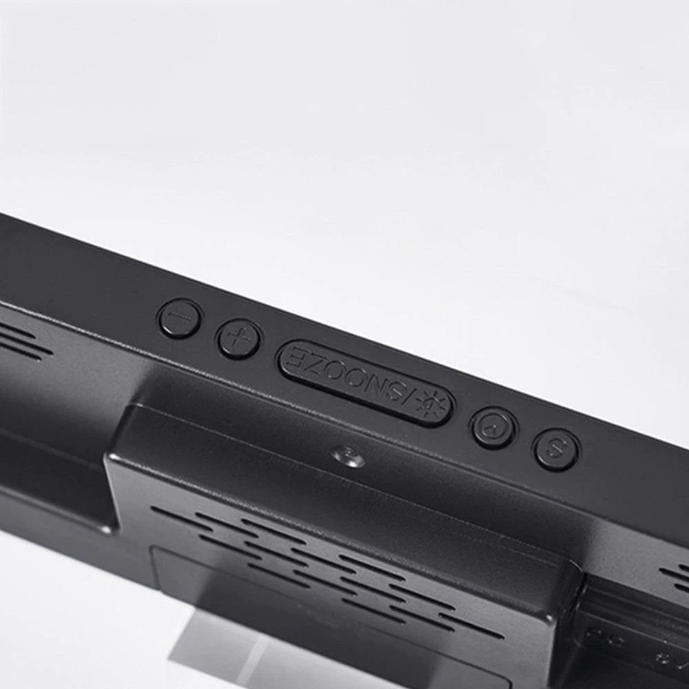 Ceas Electronic de Masa cu Lumina Led Mov, Temperatura, Alarma, Comanda Vocala, 2 Trepte de Lumina, 160 X 60 X 25 mm, Adaptor Inclus, Negru - Frize