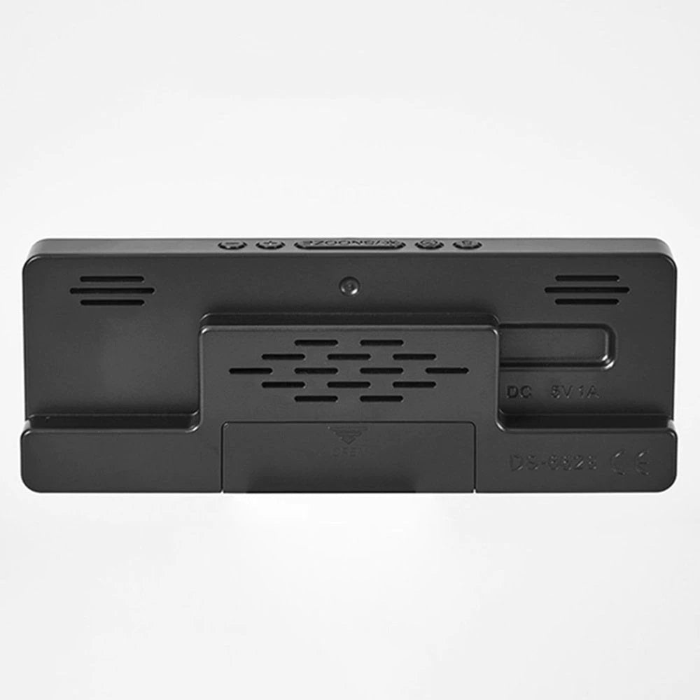 Ceas Electronic de Masa cu Lumina Led Galben, Temperatura, Alarma, Comanda Vocala, 2 Trepte de Lumina, 160 X 60 X 25 mm, Adaptor Inclus, Negru - Frize
