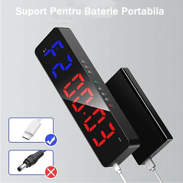 Ceas Digital de Masa sau Perete cu Led Rosu, Cronometru, Numaratoare Inversa, Afisaj Mare, Telecomanda Inclusa, Perfect Pentru Sali de Sport sau Activitati Sportive, 36x13cm, Negru - Frize