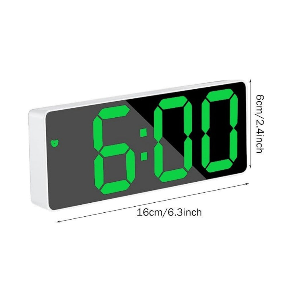 Ceas Electronic de Masa cu Lumina Led Verde, Temperatura, Alarma, Comanda Vocala, 2 Trepte de Lumina, 160 X 60 X 25 mm, Adaptor Inclus, Alb - Frize