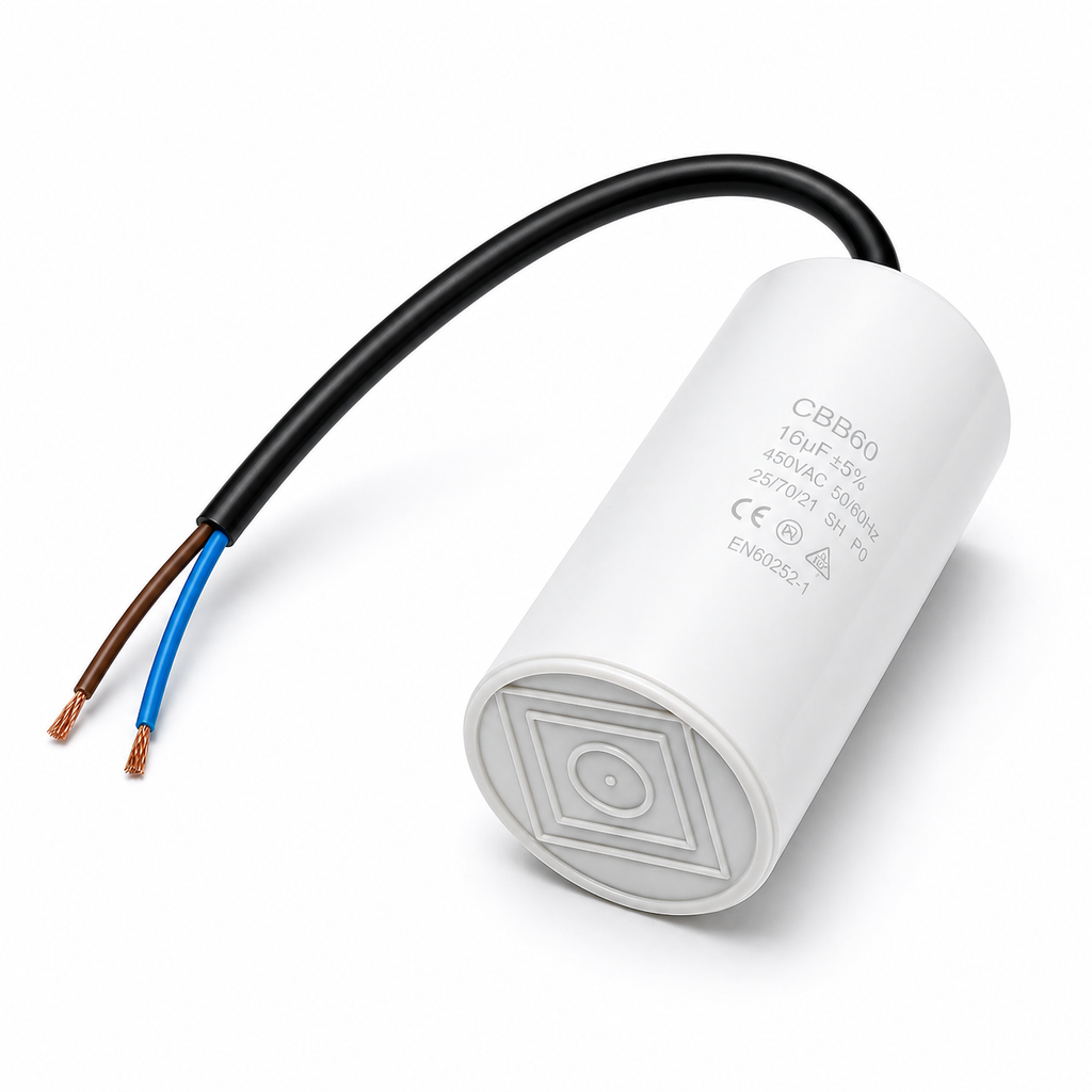 Condensator Motor 7,5µF/450V cu Șurub și Fire pentru Aplicații Electrice Industriale