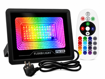 Proiector LED RGB 50W, IP66, cu Telecomandă 24 Taste, Multicolor, Rezistent la Apă, Iluminat Exterior/Interior