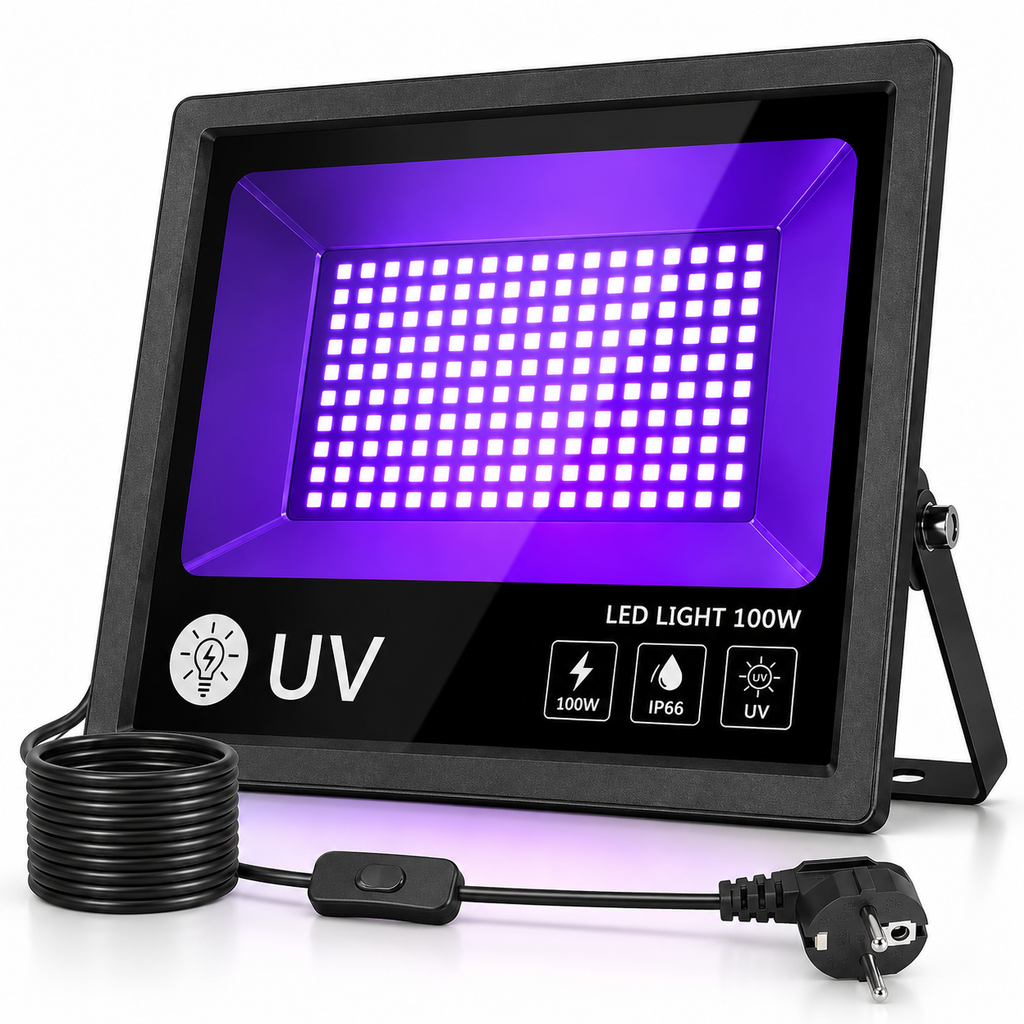 Proiector LED UV 100W IP66 – Lumină Ultravioletă pentru Petreceri, Cluburi, Evenimente, Fluorescență și Efect Black Light