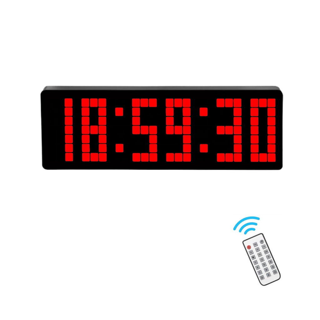 Ceas Digital de Masa si de Perete cu Lumina Led Rosu, Cronometru, Timer, Calendar, Alarma, Termometru, Functie Snooze, 5 Trepte de Intensitate, Telecomanda, 32cm