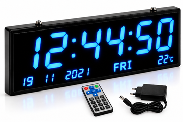 Ceas Digital LED de Perete VTM. JH7526, 75 × 26 × 4 cm, Afișaj Albastru, Ora, Data, Ziua și Temperatura, Telecomandă