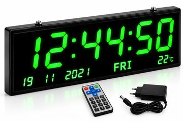 Ceas Digital LED de Perete VTM. JH7526, 75 × 26 × 4 cm, Afișaj Verde, Ora, Data, Ziua și Temperatura, Telecomandă