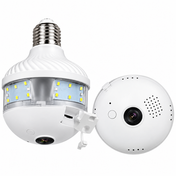 Cameră de Supraveghere V380 D8, 3MP, 2K, Wi-Fi 2.4GHz, 360°, Dulie E27, Vedere Nocturnă Color, Detectare Mișcare, Audio Bidirecțional, MicroSD până la 128GB, V380 Pro