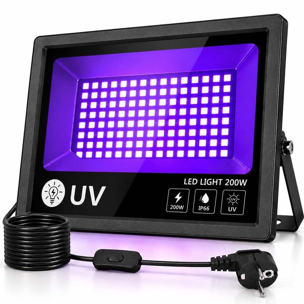 Proiector LED UV 200W IP66 – Lumină Ultravioletă pentru Petreceri, Cluburi, Evenimente, Fluorescență și Efect Black Light