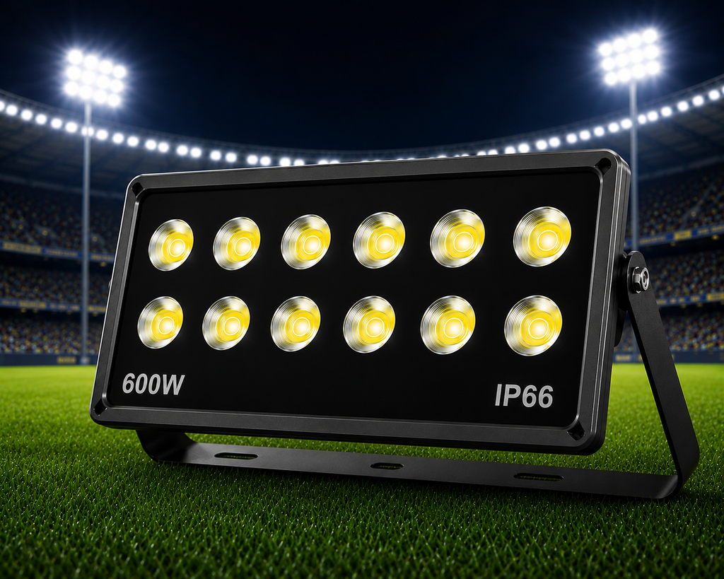 Proiector LED Profesional 600W IP66 pentru Stadioane și Terenuri Sportive, Iluminare Puternică de Exterior, 12 Module LED și Suport Reglabil