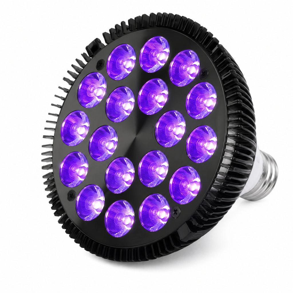 Bec LED UV Blacklight 36W cu Soclu E27, 18 LED-uri, 395nm, pentru Petreceri, Efecte Fluorescente și Decor