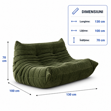 Canapea Tip Bean Bag Frize Verde cu Spumă Densă, Design Ergonomic, 130x100x70 cm