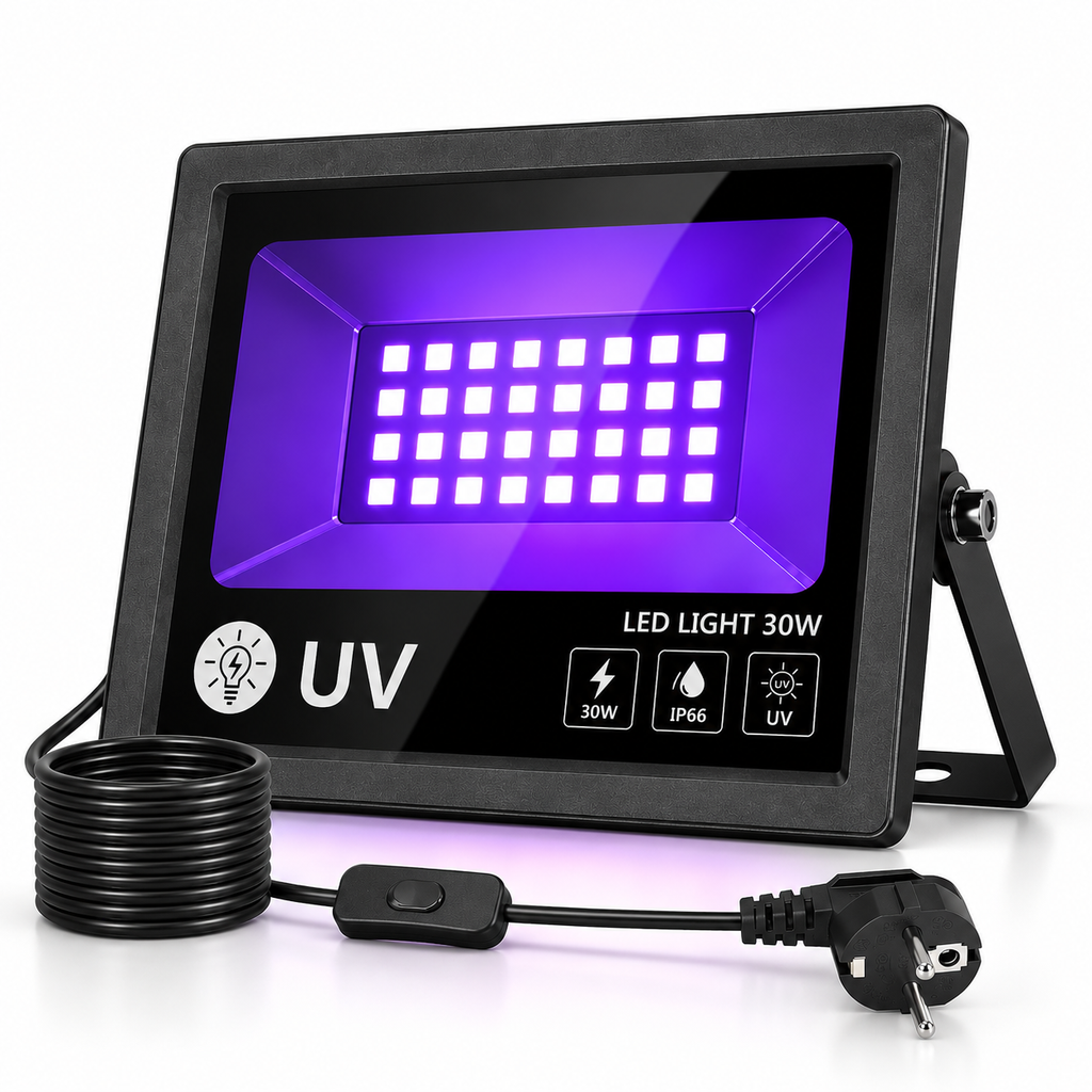 Proiector LED UV 30W IP66 – Lumină Ultravioletă pentru Petreceri, Cluburi, Evenimente, Fluorescență și Efect Black Light
