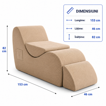 Fotoliu Relaxare Frize cu Taburet, Spumă Densă, Design Ergonomic, 153x46x82 cm, Bej