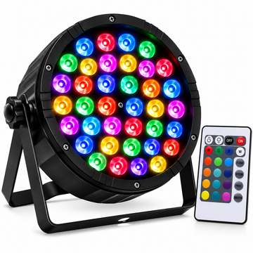 Proiector LED PAR RGB 36W, 36 LED x 1W, DMX512, Telecomandă, Activare la Sunet, Mod Automat, Stroboscop, Master-Slave, AC 90–240V