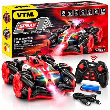 Mașinuță cu Telecomandă – Drift 360°, Funcție Pulverizare, Roți Omnidirecționale, Lumini LED RGB, Control 2.4GHz, Off-Road
