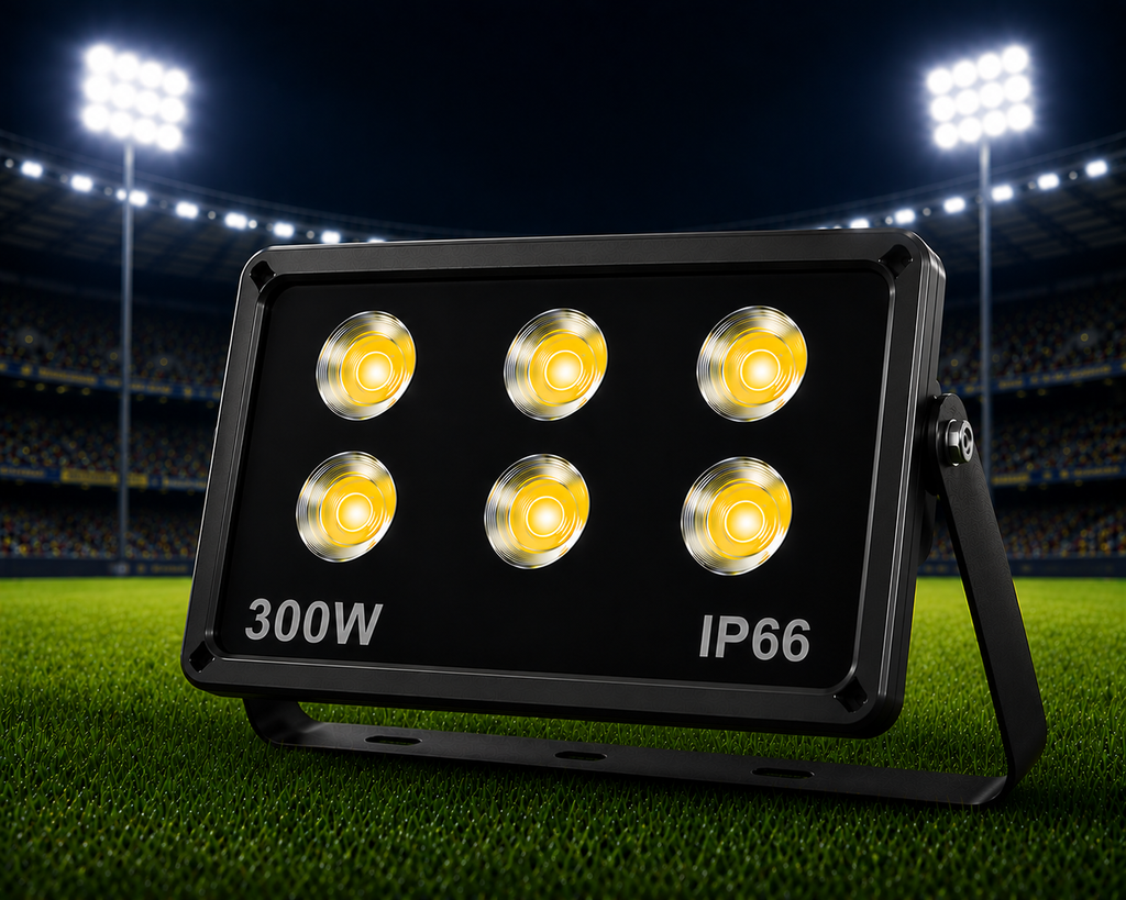 Proiector LED Profesional 300W IP66 pentru Stadioane și Terenuri Sportive, Iluminare Puternică de Exterior, 6 Module LED și Suport Reglabil