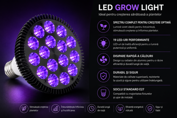 Bec LED UV Blacklight 36W cu Soclu E27, 18 LED-uri, 395nm, pentru Petreceri, Efecte Fluorescente și Decor