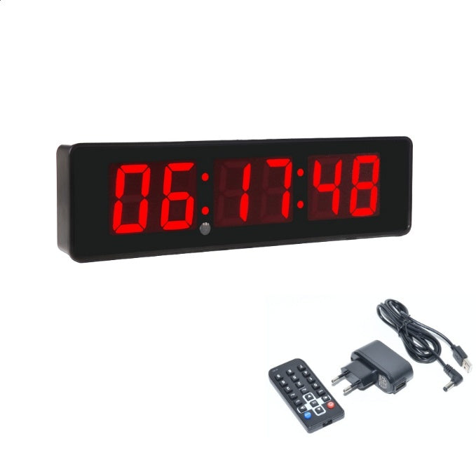 Ceas Digital de Masa si de Perete cu Lumina Led Rosu, Cronometru, Timer, Alarma, Luminozitate Adjustabila, 34x9cm