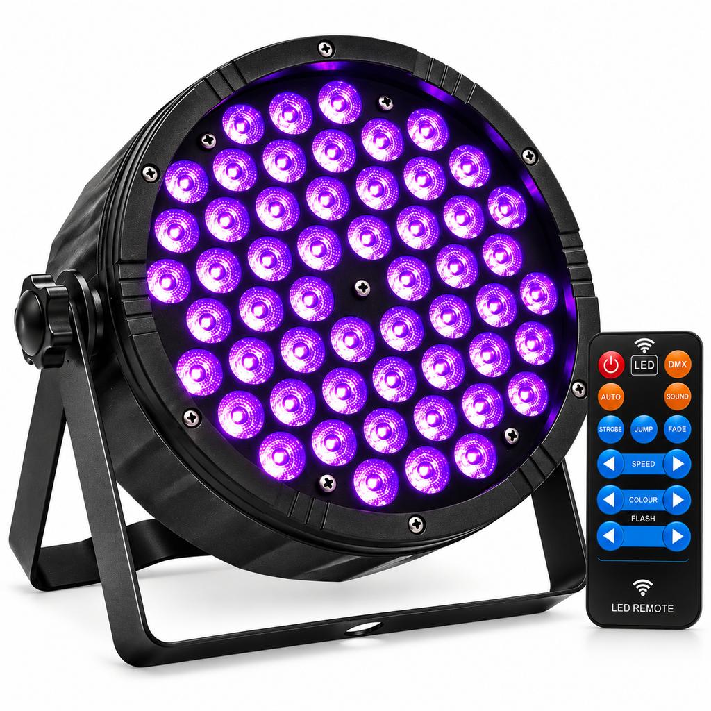 Proiector LED PAR Profesional cu 54 LED-uri UV, Control DMX512, Sound Active, Stroboscop și Master-Slave pentru Petreceri Fluorescente și Evenimente