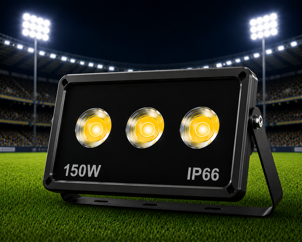 Proiector LED Profesional 150W IP66 pentru Stadioane și Terenuri Sportive, Iluminare Puternică de Exterior, 3 Module LED și Suport Reglabil