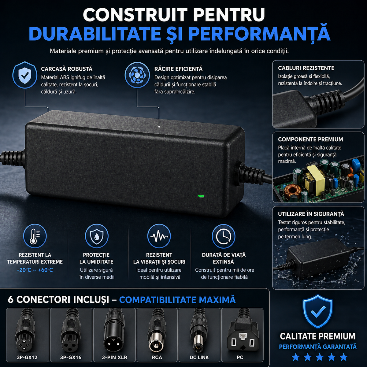 Încărcător Li-ion 42V/2A cu 6 Capete de Conectare – Compatibil cu Încărcător Li-ion 42V/2A cu 6 Capete de Conectare – Compatibil cu