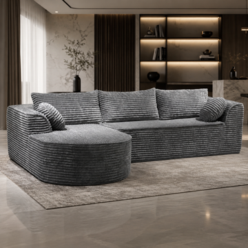 Colțar Modular Frize cu Spumă Densă, Șezlong Stânga, Design Modern, 275x175x70 cm, Gri Antracit