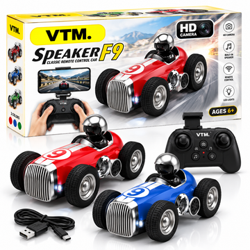 Mașinuță cu Telecomandă – Cameră HD, Transmisie Video pe Telefon, Difuzor Integrat, Lumini LED, Design Retro