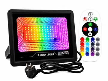 Proiector LED RGB 100W, IP66, cu Telecomandă 24 Taste, Multicolor, Rezistent la Apă, Iluminat Exterior/Interior