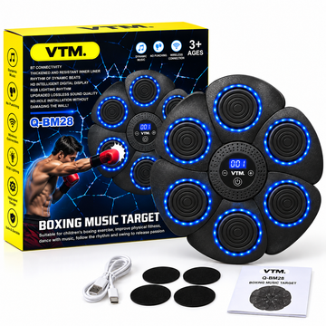 Aparat Inteligent de Box VTM. Q-BM28 – 6 Zone de Lovire, Bluetooth, Muzică, Lumini LED RGB, Antrenament Reflexe, Montare Fără Găurire