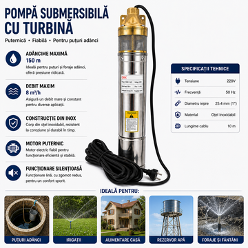 Pompă Submersibilă Cupru 4STM4-8, 1.1kW – Echipament Profesional pentru Irigații și Extracție Apă