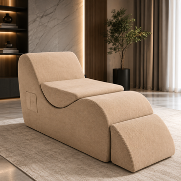 Fotoliu Relaxare Frize cu Taburet, Spumă Densă, Design Ergonomic, 153x46x82 cm, Bej