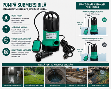Pompă Submersibilă pentru Apă Murdară CSP900LD, 900W, Capacitate 7500 l/h – Ideală pentru Gospodării, Grădini sau Construcții