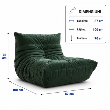 Fotoliu Tip Bean Bag Frize Verde cu Spumă Densă, Design Ergonomic, 87x100x70 cm