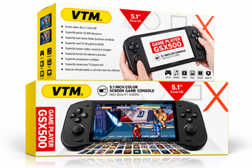 Consolă Portabilă Gaming VTM. – Peste 10.000 Jocuri, Ecran HD 5.1”, Meniu în Limba Română, Baterie 2500mAh