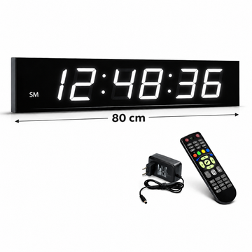 Ceas Digital Mare de Masă și Perete 80cm cu Afișaj LED Alb, Alarmă, Cronometru și Telecomandă – Ideal pentru Săli de Sport și Spații Comerciale