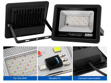 Proiector LED RGB 50W, IP66, cu Telecomandă 24 Taste, Multicolor, Rezistent la Apă, Iluminat Exterior/Interior