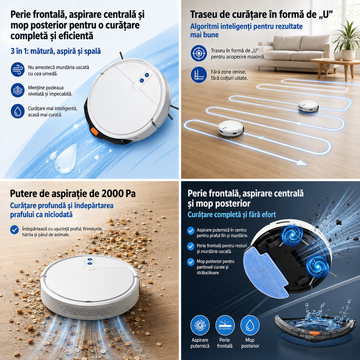 Robot Aspirator 3 în 1, Aspirare 2000 Pa, Măturare și Mop