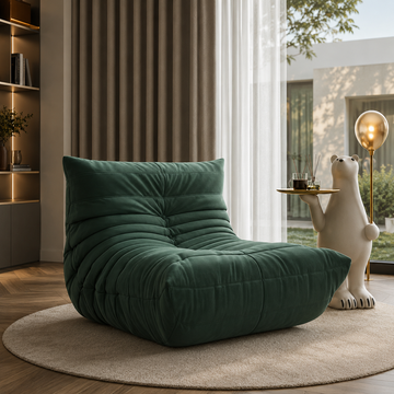 Fotoliu Tip Bean Bag Frize Verde cu Spumă Densă, Design Ergonomic, 87x100x70 cm