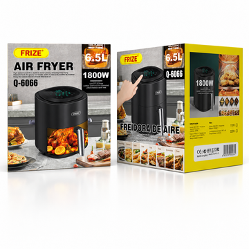 Friteuză cu Aer Cald Frize Q-6066, 6,5 L, 1800W, Panou Digital Touch, Air Fryer cu Programe Presetate